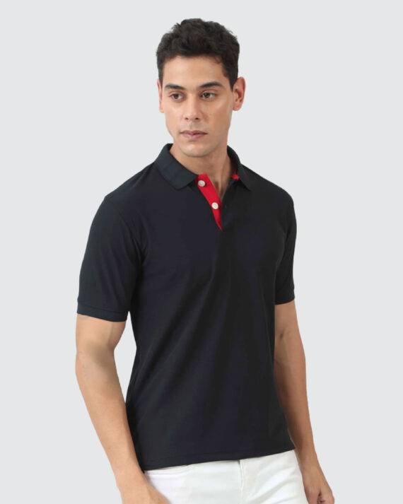 Bulk T-Shirt Manufacturer | Micropoly Polo T-Shirt - Black and Red