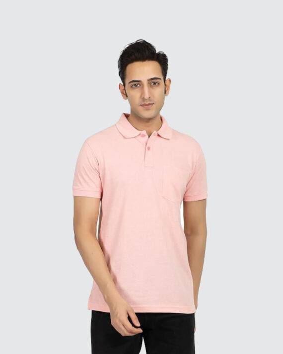 Bulk T-Shirt Manufacturer | Pocket Polo T-Shirt - Soft Pink