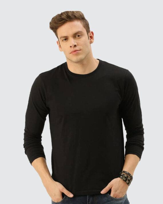 Bulk T-Shirt Manufacturer | Round Neck Full Sleeve T-Shirt - Black
