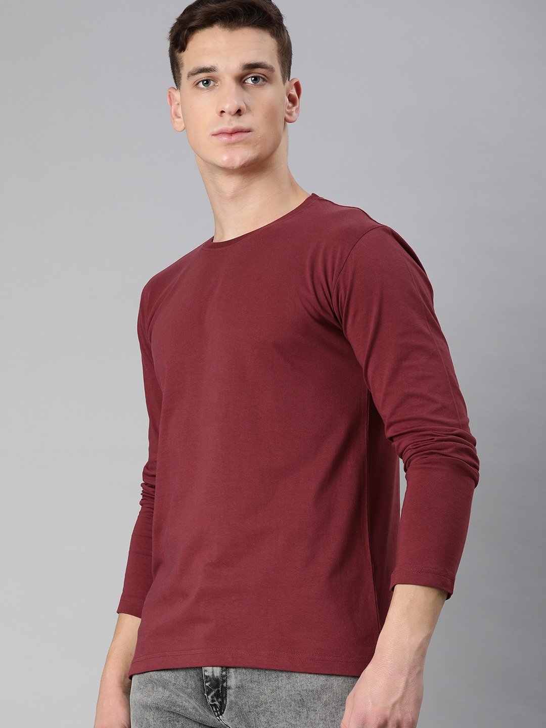 Men's full Sleeve Round Neck T-Shirt Maroon – Kjunction Online Store